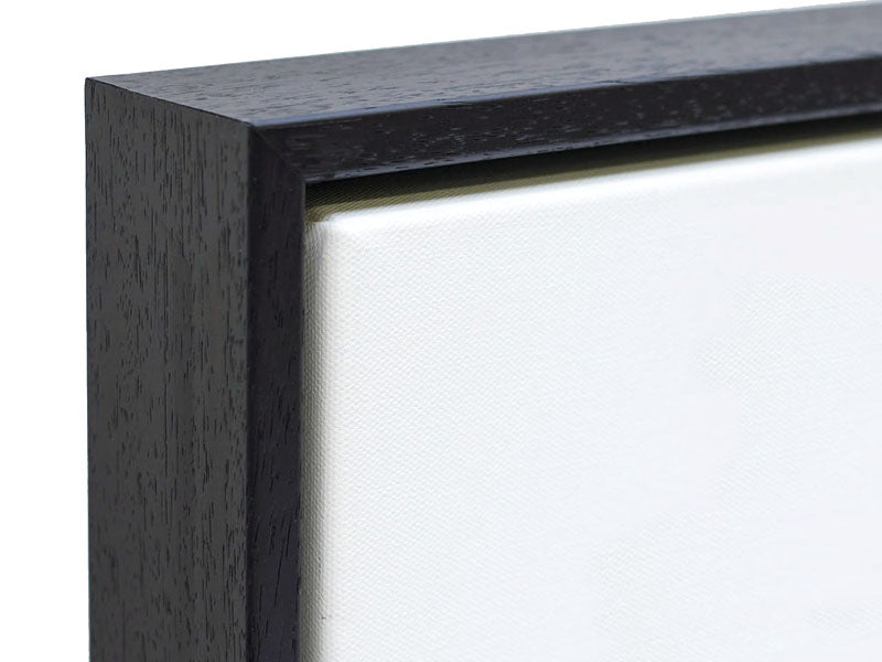 Peek A Boo! - Framed Canvas Print showing a close up detail of the wood frame.