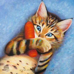 Playful Kitten - 12"x12" Framed Oil Painting