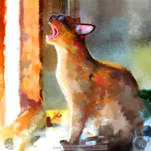 yelling colourful brown burmese cat art print
