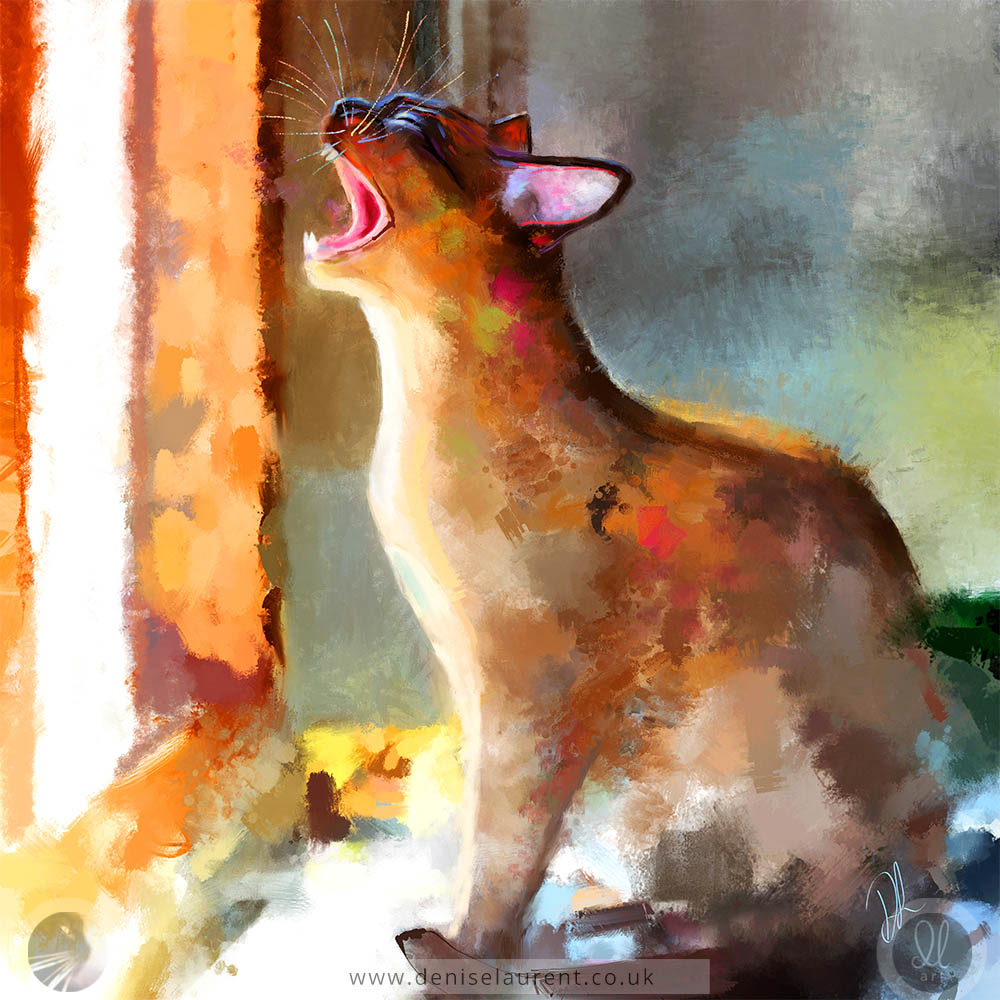 yelling colourful brown burmese cat art print