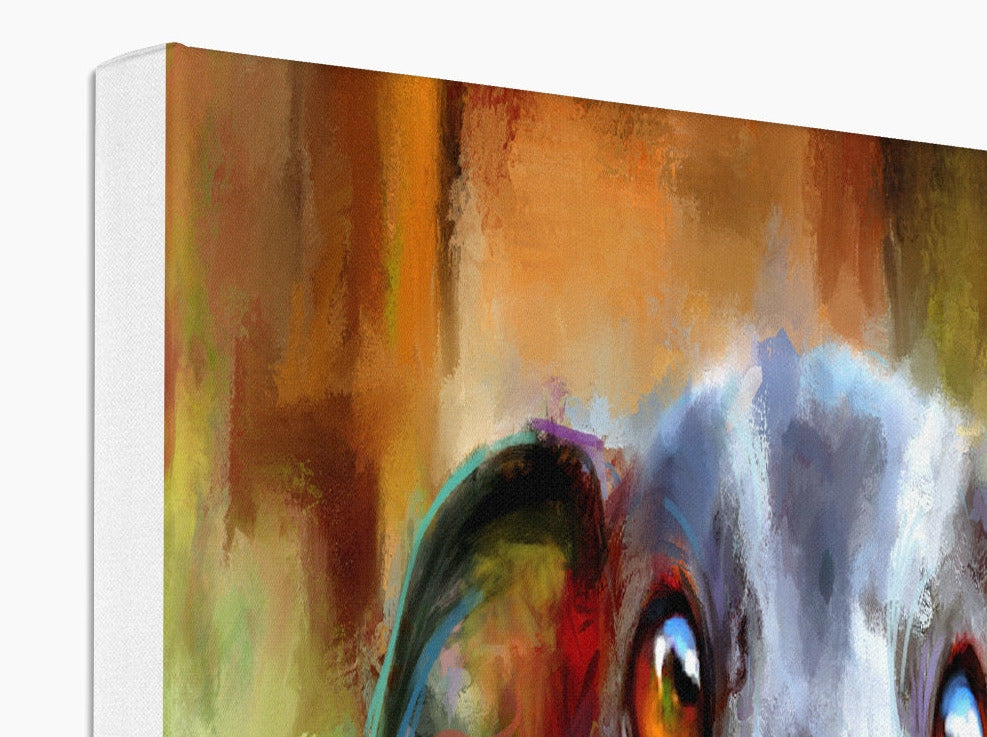 a black greyhound dog portrait on a colourful background