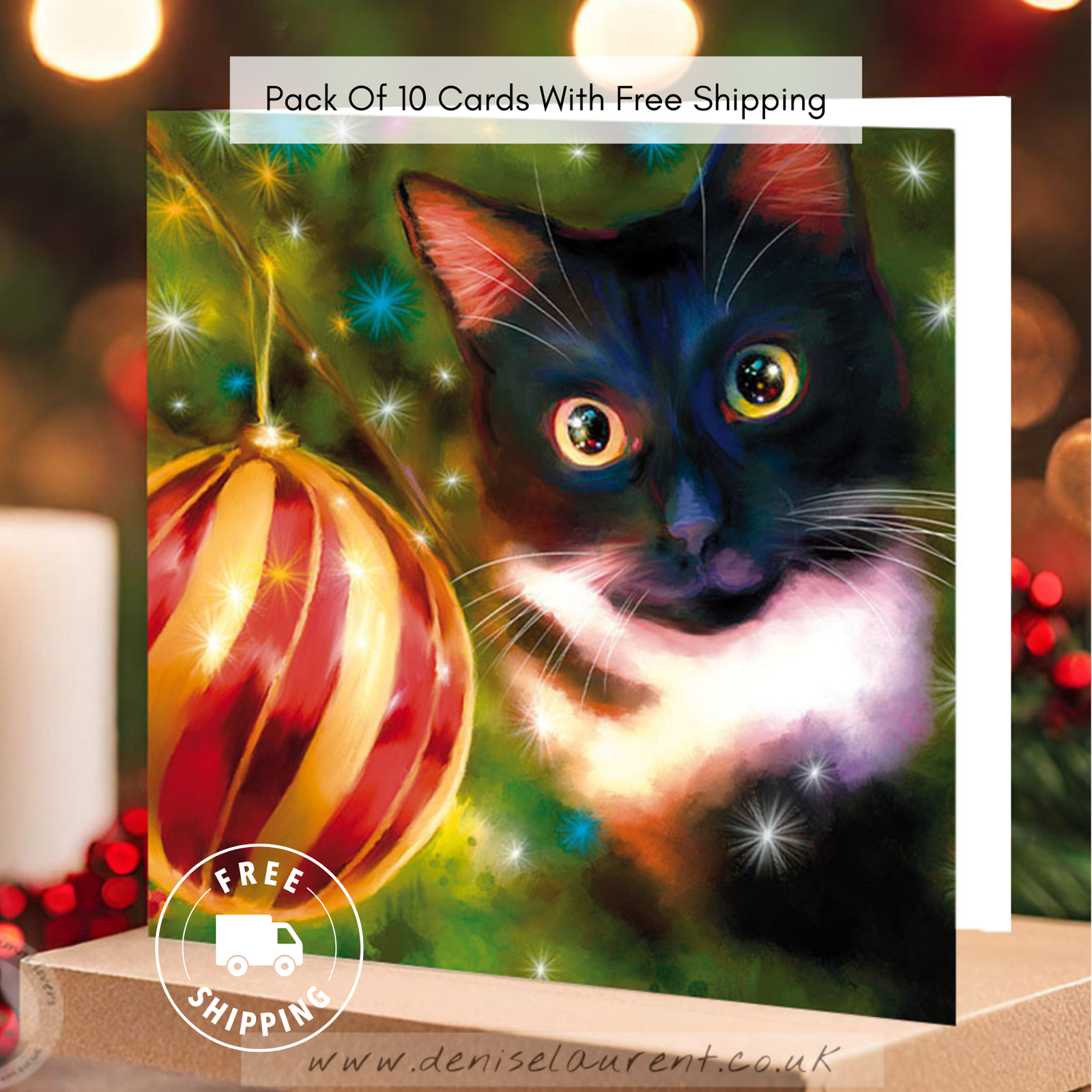 Pack Of 10 Oh Christmas Tree Tuxedo Cat Christmas Cards