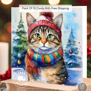 Pack of 10 Meowy Christmas Tabby Cat Christmas Cards