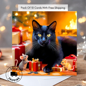 Pack Of 10 Fireside Friends Black Cat Christmas Cards