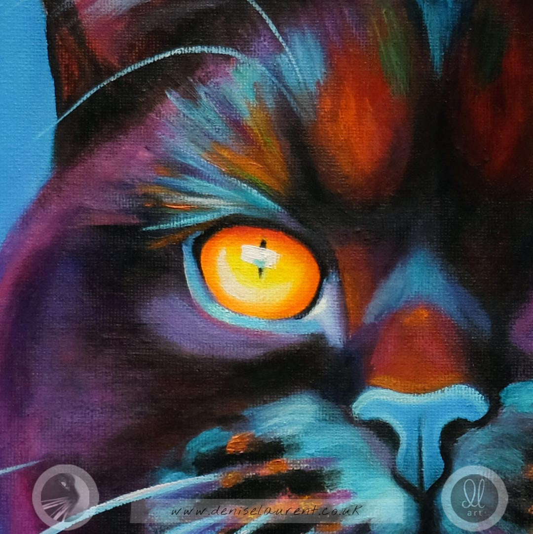 Bertie  - 16x16" Black Cat Painting