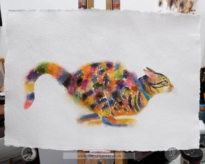 Colorful cat painting on a white background
