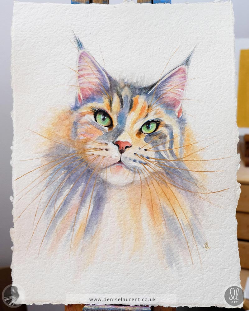 Billie Holiday - Maine Coon Cat Watercolour Painting