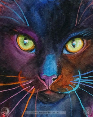 Merlin - Black Cat Watercolour Painting