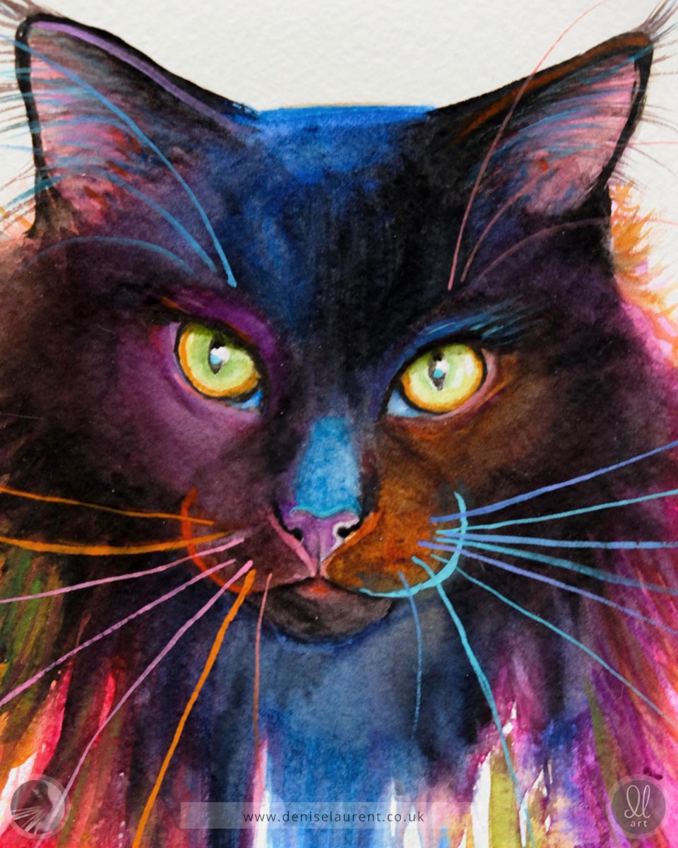 Merlin - Black Cat Watercolour Painting