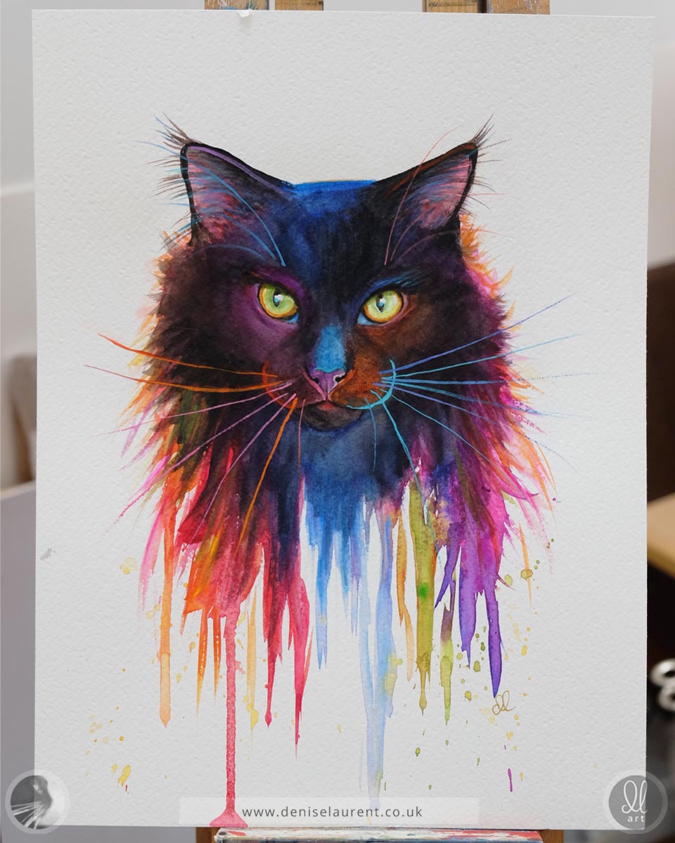 Merlin - Black Cat Watercolour Painting
