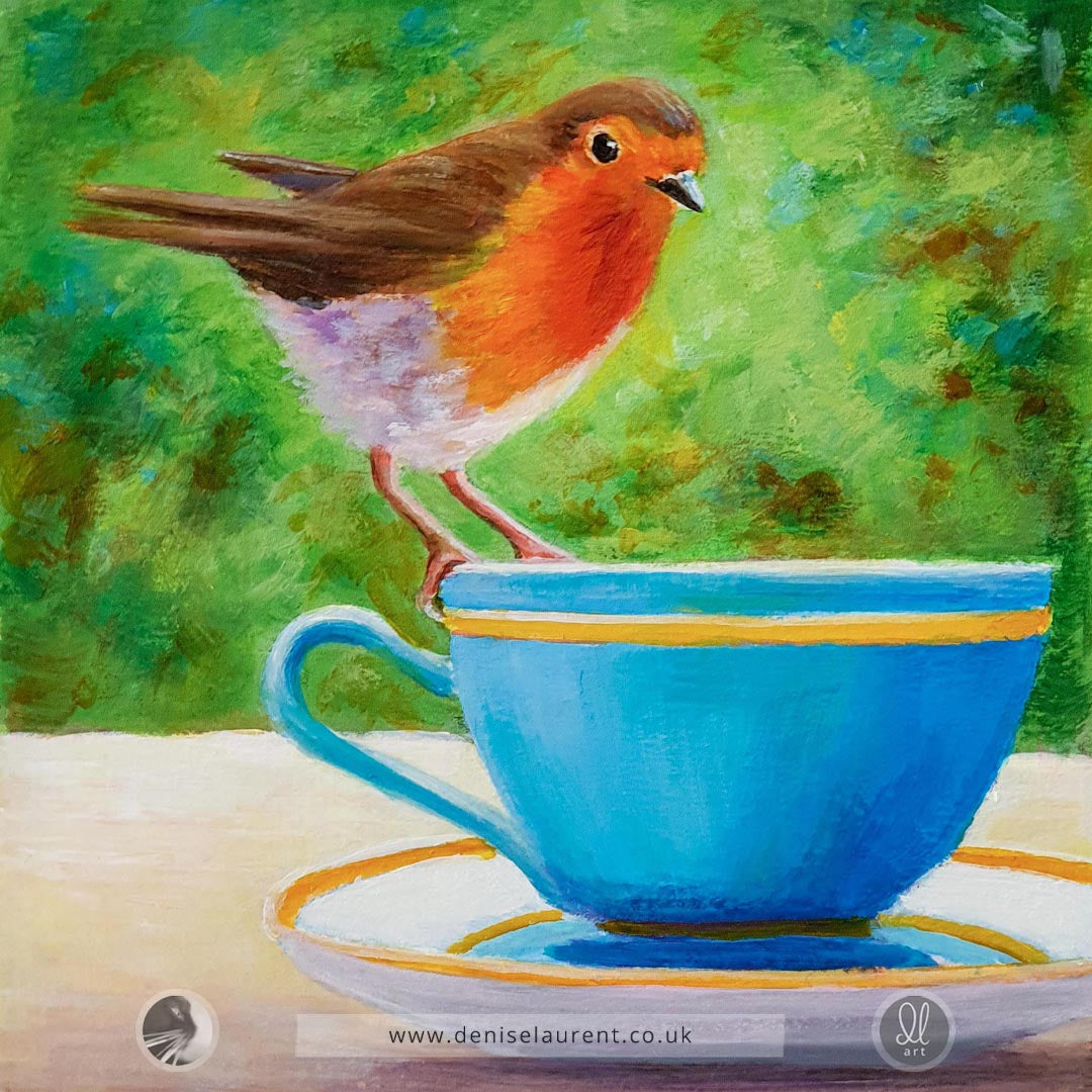 Breakfast Visitor - Robin 6x6" Painting