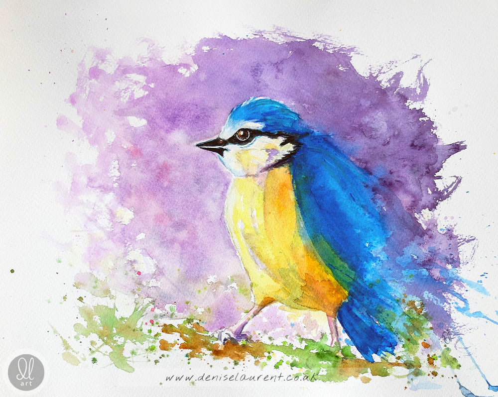 Fat Blue Tit - 16"x12" Watercolour Painting