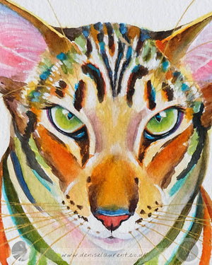 Green Eyes - 16x12" Oriental Cat Watercolour