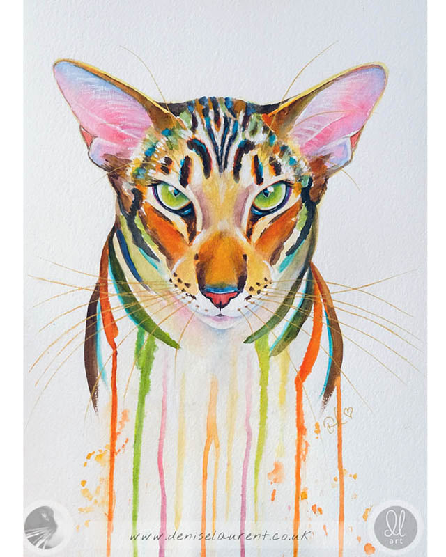 Green Eyes - 16x12" Oriental Cat Watercolour