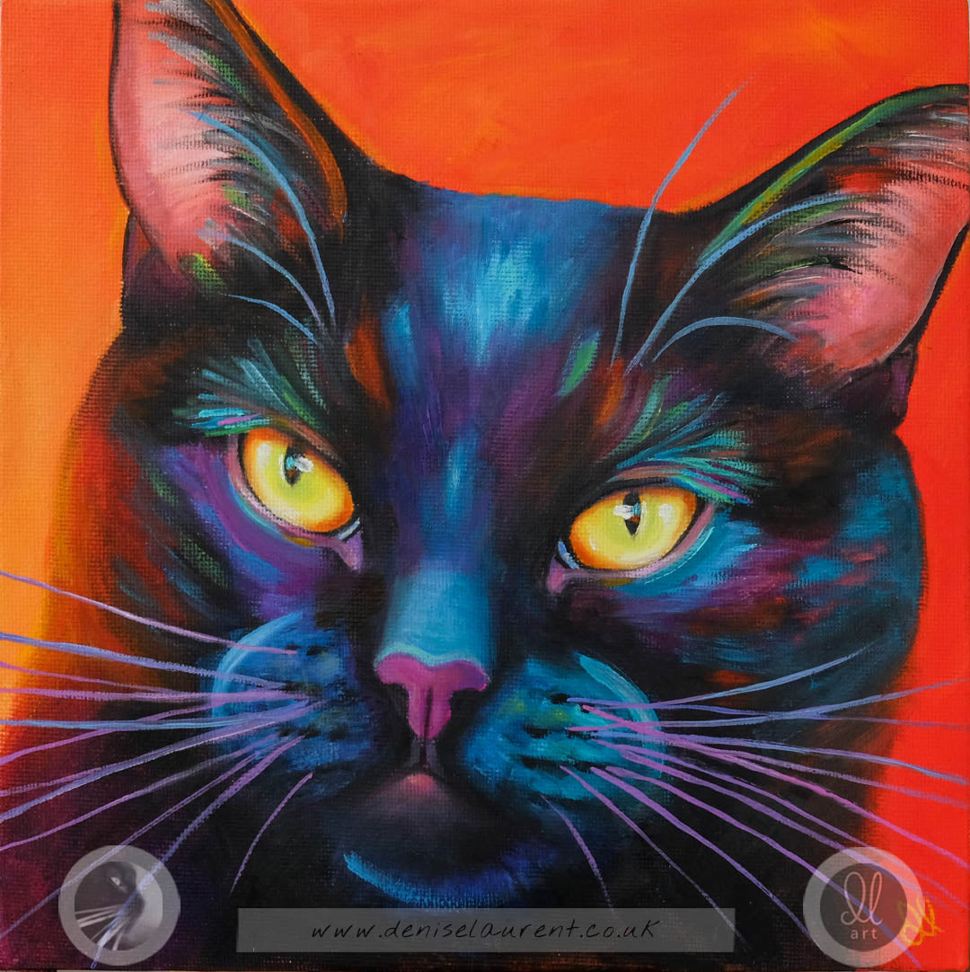 Lucky - 8x8" Black Cat Painting