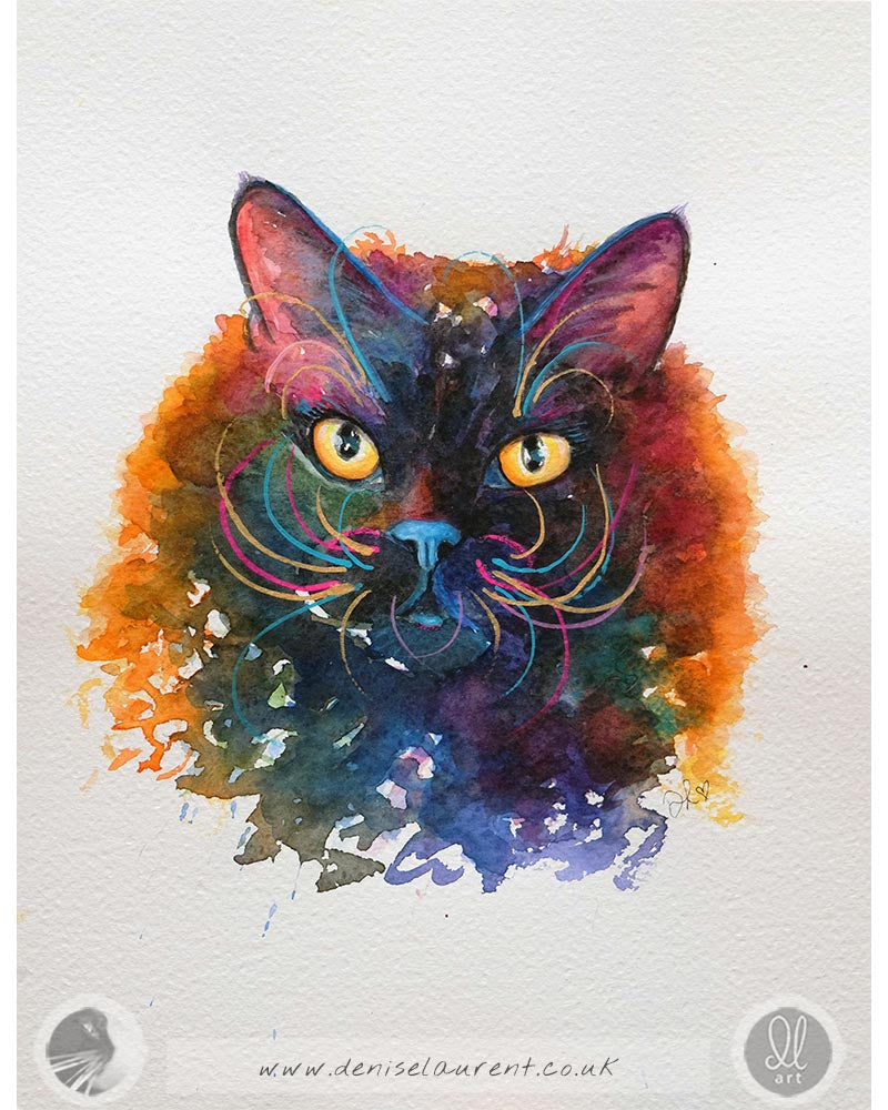 Midnight - Black Cat Watercolour Painting