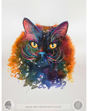 Midnight - Black Cat Watercolour Painting