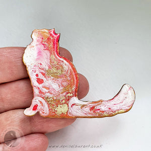 Longhaired Cat Brooch - Pink Poppy