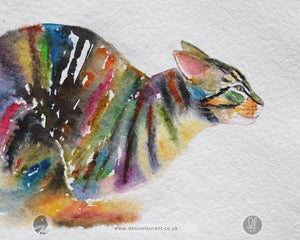 Racing Tabby Watercolour Painting