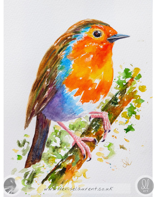 Robin On A Branch - Watercolour Painting