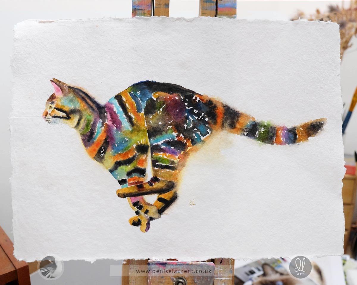 Running Tabby Watercolour Painting