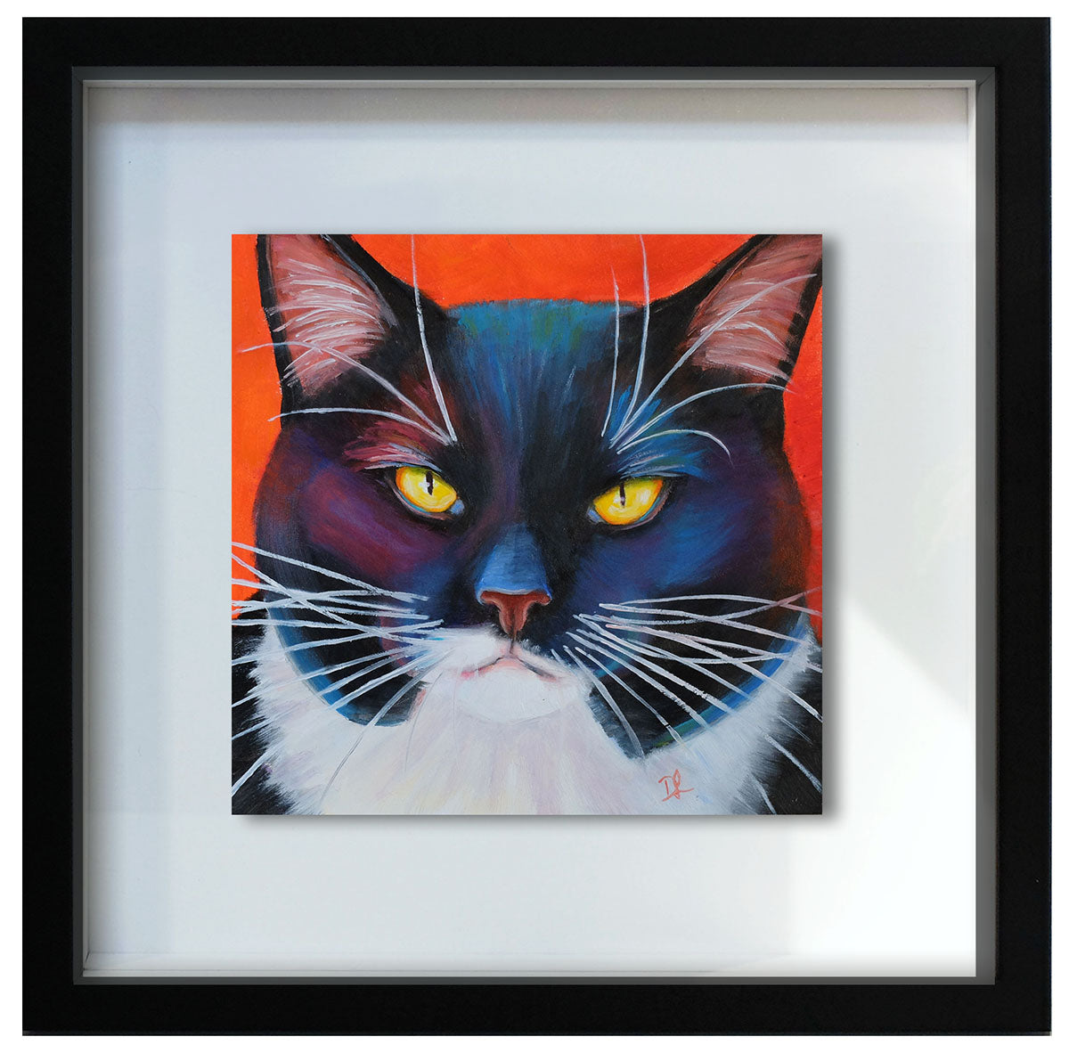 Tuxedo Cat 6x6" Framed Oil Painting