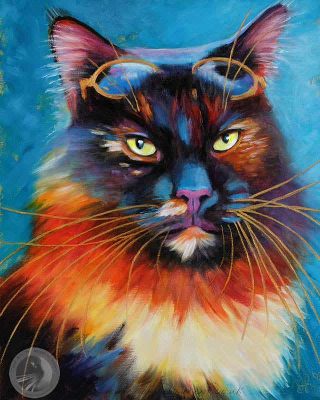 Amelia Purrheart - 10x8" Tortie Cat Oil Painting