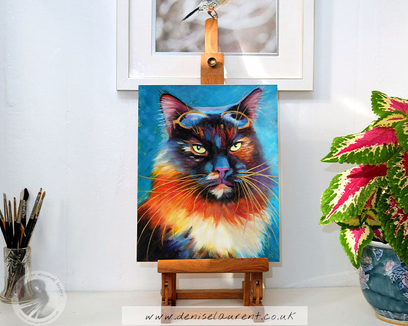 Amelia Purrheart - 10x8" Tortie Cat Oil Painting