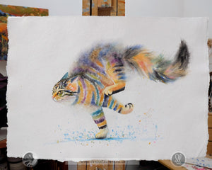 Splish Splash - 23x16 inch tabby cat watercolour