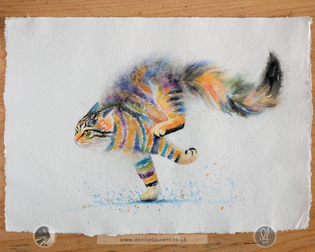 Splish Splash - 23x16 inch tabby cat watercolour
