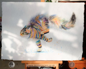 Splish Splash - 23x16 inch tabby cat watercolour