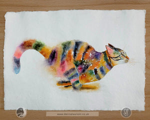 The Zoomies - 16x12 Tabby Cat Watercolour Painting