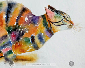 The Zoomies - 16x12 Tabby Cat Watercolour Painting
