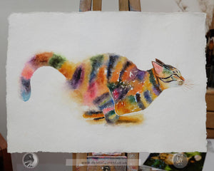 The Zoomies - 16x12 Tabby Cat Watercolour Painting