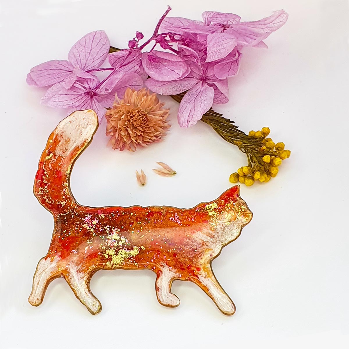 Walking Long Haired Cat Brooch No 26