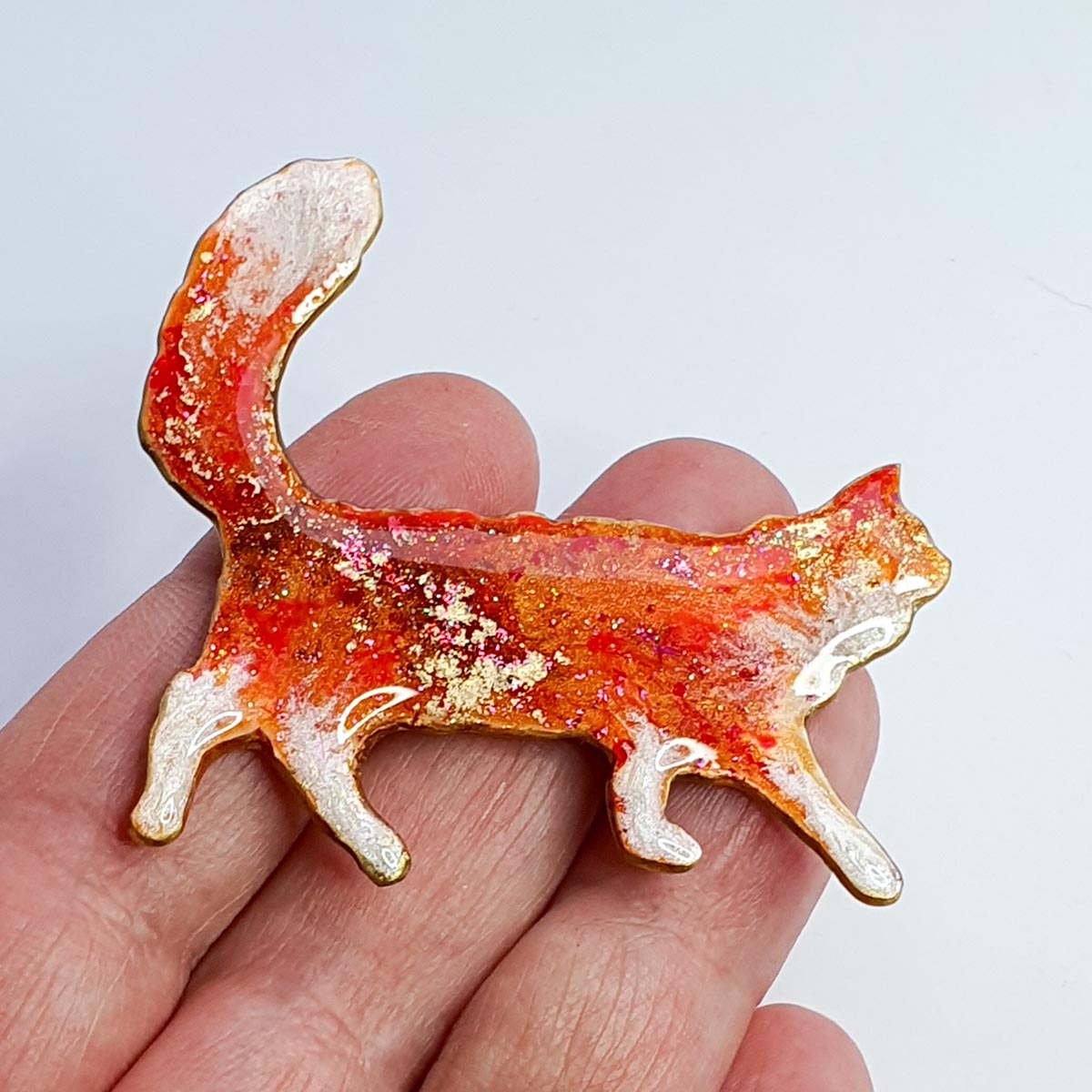 Walking Long Haired Cat Brooch No 26