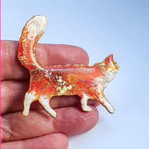 Walking Long Haired Cat Brooch No 26