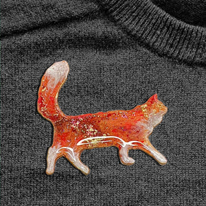 Walking Long Haired Cat Brooch No 26