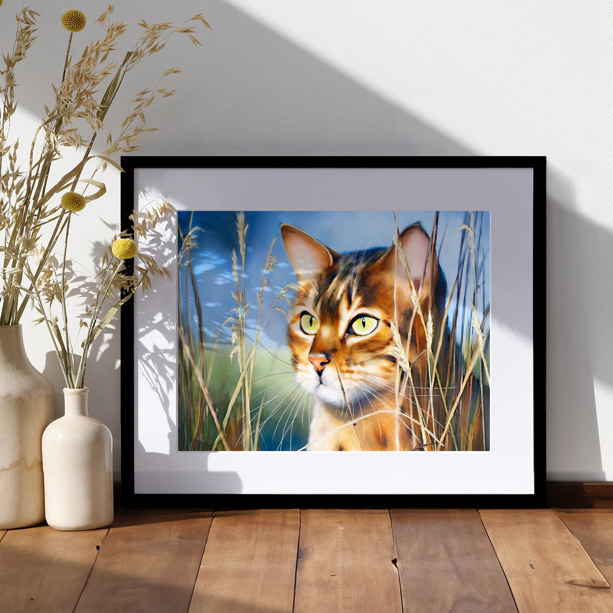 bengal cat in the grass art print