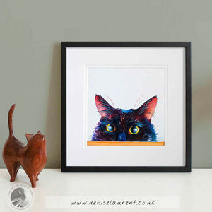 Ambush! Black Cat 8x8" Framed Cat Painting