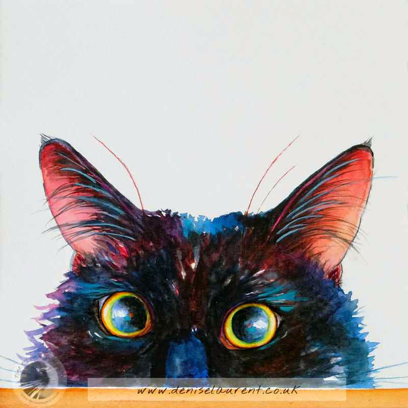 Ambush! Black Cat 8x8" Framed Cat Painting