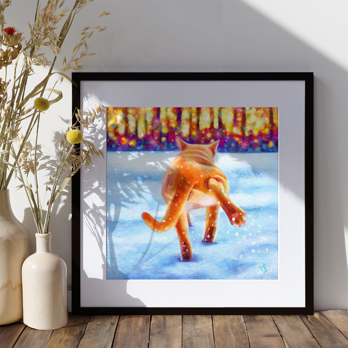 ginger burmese cat in the snow art print
