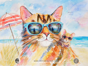 Beach Buddies - Cat & Mouse Watercolour