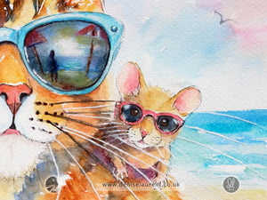 Beach Buddies - Cat & Mouse Watercolour