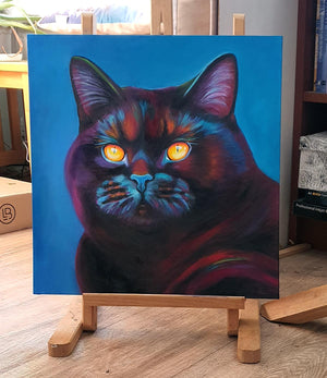 Bertie  - 16x16" Black Cat Painting