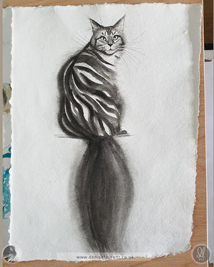 Black Tabby Cat Watercolour Painting