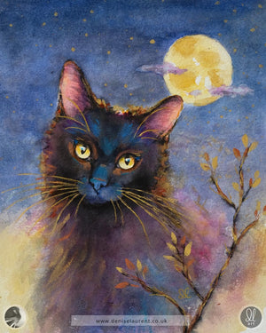 Black Cat Moon - Watercolour