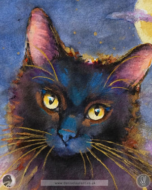 Black Cat Moon - Watercolour
