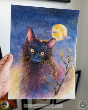 Black Cat Moon - Watercolour