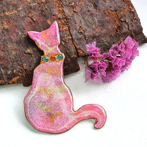Collar Cat Brooch - Pink
